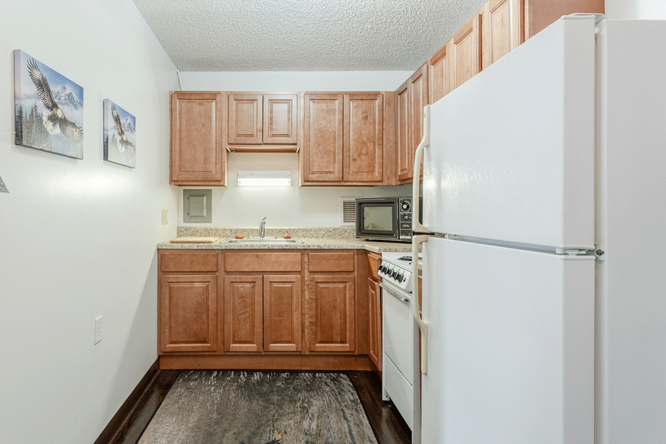 Kitchen Area with cabinets and sink
